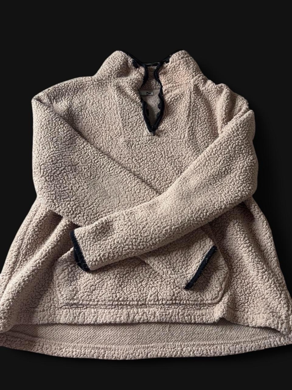 Fashion Nova Cream Teddy Sherpa Pullover with Black Trim